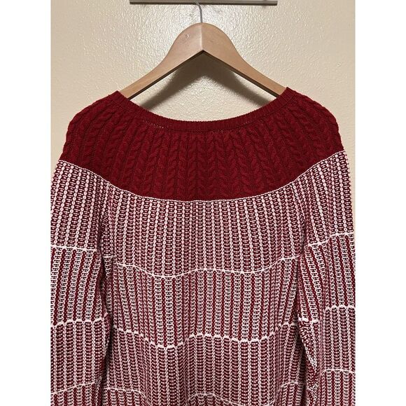 Talbots Red White Sweater Fair Isle Cable Knit Chunky Nordic Classic Womens Sz L - Picture 6 of 8